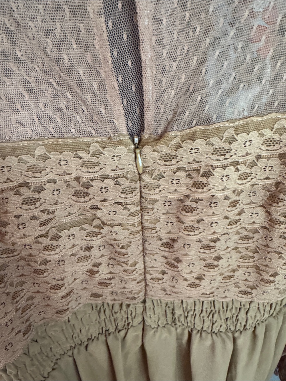 Free People Sheer Lace Bodice Long Sleeve Mini Dress in Camel - Picture 9 of 11